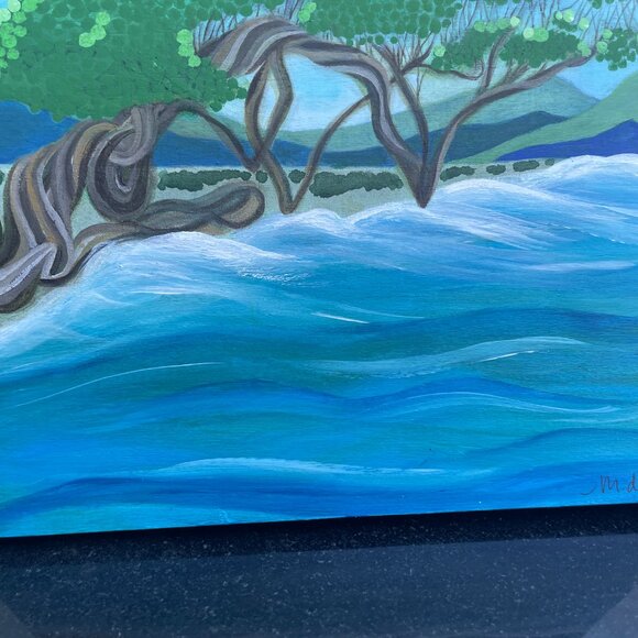 Original Acrylic Painting On Wood Coastal Art Cruz - Picture 3 of 5